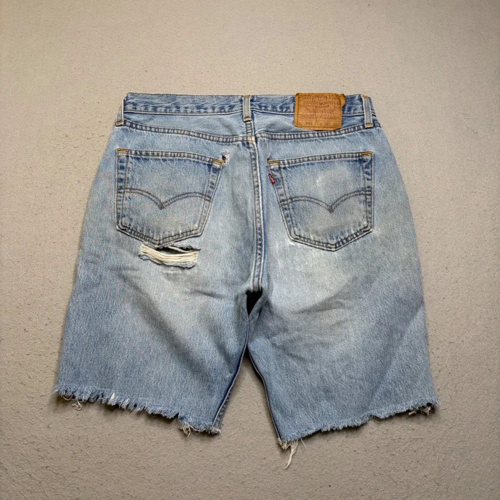 Levi's 501 Denim Shorts Mens 34 Light Wash Vintage 90s Distressed Cut Off USA